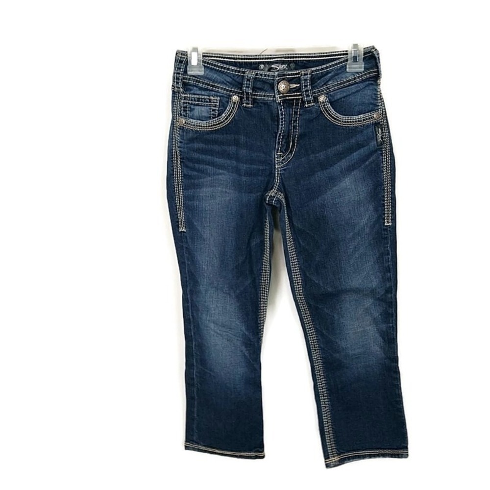 Silver Jeans Co Suki Surplus Capri Women W26 Dark Wash Crystal Contrast Stitch